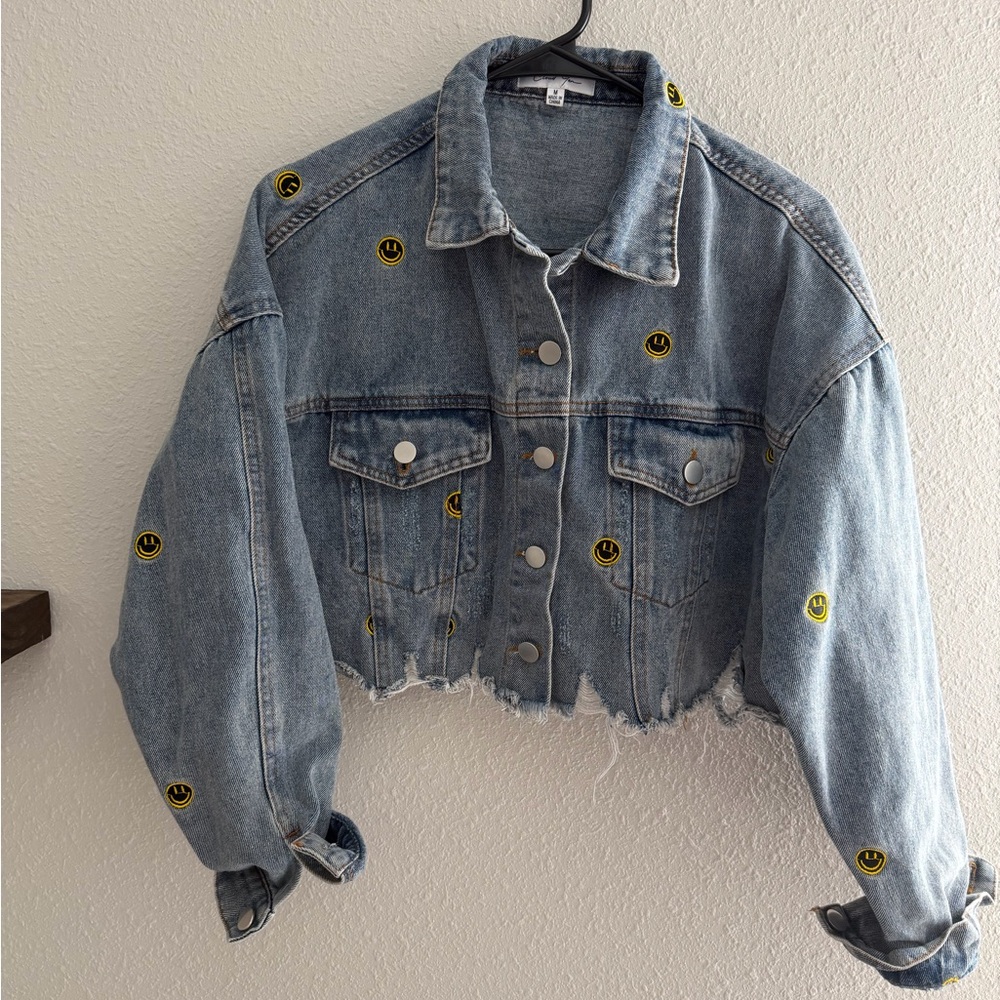 Denim Jacket with Smiley Patches - Picture 7 of 13